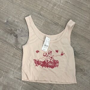 Beige Tank Top with Red Graphic